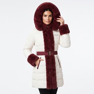 Abrigo Acolchado Largo para Mujer con Capucha y Cinturón, con Ribete de Piel Sintética, Chaqueta de Invierno Acolchada Cálida, Estilo Casual para Exteriores - Product Image 5