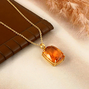 Collier pendentif en citrine cultivée en laboratoire, plaqué or platine, bijou minimaliste en cristal jaune, élégant et délicat, cadeau pour elle - Product Image 5