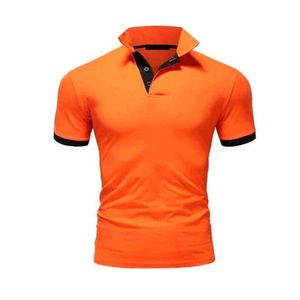 Polo de Manga Corta Azul Marino con Ribete en Naranja, Corte Ajustado, Camiseta Casual de Punto - Product Image 5