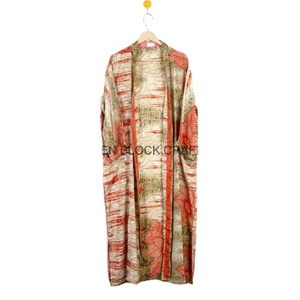 Kimono en soie imprimé floral vintage pour femmes fait à la main peignoir belles dames été confort vêtements de nuit longs fermeture à cordon - Product Image 1