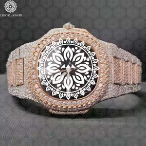 Montre de luxe Charm_Jewells en acier inoxydable sertie de diamants, boîtier polygonal de 42 mm, cristal saphir, quartz analogique pour homme - Product Image 4