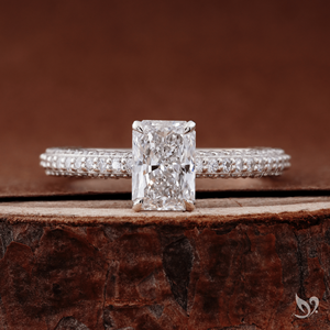 1CT Radiant Cut Lab Grown Diamond <b>Ring</b> Bold Rectangular Engagement <b>Ring</b> Double Pave Band 10K White Gold <b>Ring</b> - Product Image 1