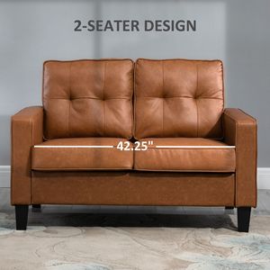 Divano Chesterfield a 2 Posti in Pelle PU Marrone con Braccioli a Gola per Soggiorno - Product Image 6