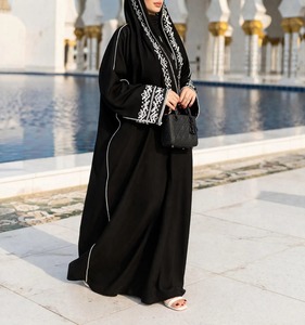 Luxury Black Open Front <b>Abaya</b> with Elegant Contrast Trim and Functional Pockets | Premium Modest Islamic Wear for <b>Women</b> - Product Image 4