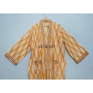 Kimono Kantha en Coton Fait Main de Créateur – Tendance Printemps-Été, Élégant, Long, Taille Naturelle, Respirant, Séchage Rapide - Product Image 2