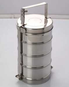 Boîte à lunch ronde en acier inoxydable à 4 étages, conteneur de stockage alimentaire portable avec poignée pour le bureau et l'école - Product Image 5