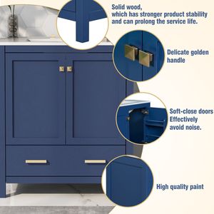 Mobile bagno blu da 30 pollici con lavabo singolo, mobiletto sottolavabo e cassettiera a 2 ante - Set completo - Product Image 4