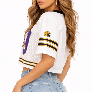 Camiseta Deportiva Corta de Malla Blanca para Mujer, Estilo Fútbol Americano, Transpirable, de Poliéster, Corte Holgado, con Logotipo Personalizado, para Fútbol - Product Image 6