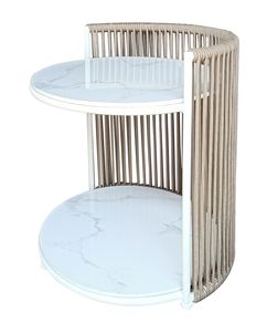 Durable Round Rope Side Table | Marble Top & Handwoven Frame | Outdoor <b>Patio</b> <b>Furniture</b> for Hotels, Gardens & Restaurants - Product Image 2