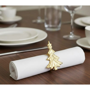 Elegantes servilleteros de metal dorado con forma de árbol de Navidad, servilleteros festivos para decoración de mesa de comedor, banquetes y decoración del hogar. - Product Image 1