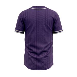 Maillot de baseball extensible violet à fines rayures en coton respirant avec col en V et maille sublimée - Product Image 2