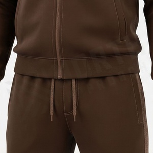 Survêtement marron pour homme, fermeture éclair intégrale, couleur unie, vêtements de sport décontractés avec poches latérales, coupe classique, vêtements d'automne - Product Image 5