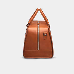 Sac de voyage en cuir véritable de luxe, couleur unie, avec fermeture éclair et poignée - Product Image 3