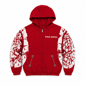 Sweat à capuche rouge premium avec fermeture éclair |   Veste streetwear blanche |   Veste d'hiver unisexe surdimensionnée en polaire 100% polyester avec poches à chaîne, séchage rapide - Product Image 1