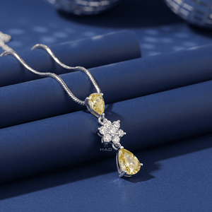 Colgante de diamante cultivado en laboratorio, colgante de diamante amarillo en forma de pera, collar de diamantes floral, elegante joyería fina para mujer, regalo estilo gota. - Product Image 3