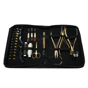 Premium Gold Hair Extension Technician Toolkit with Professional 7 Inch Hair Extension Pliers Mini Scissors <b>Hook</b> <b>Loop</b> Wig Thread - Product Image 1