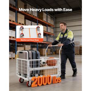 Carrello Pieghevole 6-in-1 per Carichi Pesanti da 900 kg con Ruote Girevoli, Piattaforma e Gabbia Portaoggetti - Product Image 2