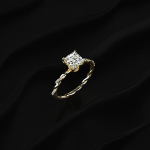 Bague de fiançailles en diamant CVD taille princesse avec pavé torsadé, bague en diamant artisanale, design spécial pour femmes, clarté D-E VVS-VS - Product Image 3