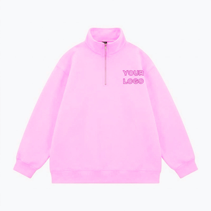 Sweat-shirt à capuche rose 100 % coton 400 g/m² coupe ample avec fermeture éclair 1/4, logo personnalisé, streetwear, pull-over, fabricant OEM, pour hommes - Product Image 1