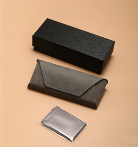 RTS New Fashionable Rectangle Leather Eyeglasses Protective Case Packaging Paper <b>Box</b> Set Unisex <b>Soft</b> Grey Clean Cloth - Product Image 1