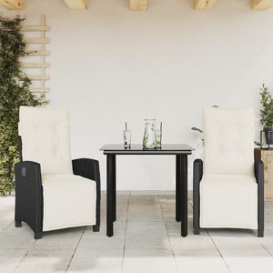 Conjunto de Comedor de Jardín Blanco Crema y Negro, 2 Plazas, Muebles de Exterior Resistentes a la Intemperie, Estructura de Ratán, Diseño Contemporáneo - Product Image 3
