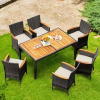 Ensemble de salle à manger pliable en rotin résistant aux intempéries PLWICKER, design moderne, 7 pièces, non empilable, mobilier d'extérieur, origine Vietnam