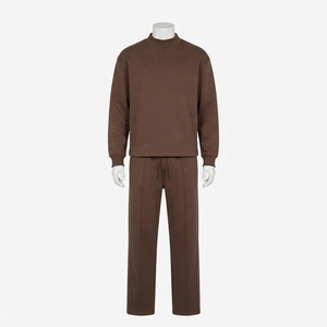 Conjunto Deportivo para Hombre, Sudadera Cuello Redondo Marrón y Pantalones Jogger, Dos Piezas en Color Sólido, Ropa Casual Urbana - Product Image 3
