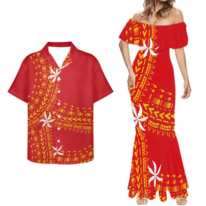 Vintage Solid Customizable Two-Piece Maxi Fishtail Dress Set for Couples - Product Image 4