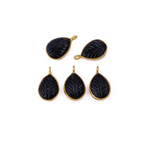 สร้อยคอจี้หยดน้ำพลอยโอนิกซ์สีดำทำด้วยมือลายใบไม้อินเทรนด์แกะสลักทองสแตนเลสเครื่องประดับ unisex - Product Image 1