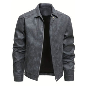Men Leather Bomber <b>Jacket</b> Genuine Leather Casual <b>Zip</b> <b>Up</b> <b>Jacket</b> With Ribbed Functional Pockets And Comfortable Daily Wear - Product Image 1