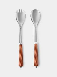 Juego de servidores de ensalada de metal con acabado plateado minimalista moderno, con mango largo para un uso cómodo durante la recepción de bodas - Product Image 4