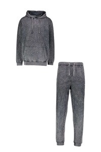Ensemble de survêtement streetwear personnalisé OEM pour femme, pantalon évasé délavé à l'acide, style vintage, unisexe, 100% coton, hauts courts à motifs - Product Image 2