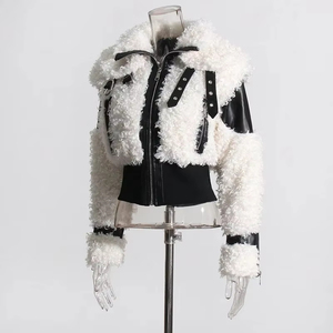 Blouson bomber court en cuir pour femme avec fermeture éclair, en cuir de vachette respirant et doublure en laine de mouton pour l'hiver, idéal pour la moto - Product Image 5