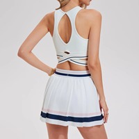 Ensemble de sport pour femme, été, sans col, color block, robe de pickleball, débardeur et jupe, au-dessus du genou, coupe droite, séchage rapide