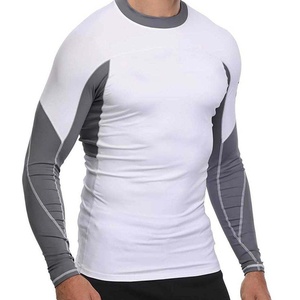Men's White Gray Long Sleeve Compression Rash Guard Quick Dry <b>Athletic</b> Shirt Full Sleeve Spandex Polyester Workout Top - Product Image 3
