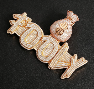 Collar con Colgante de Letra Chapado en Oro Rosa, con Circonita Cúbica y Bolsa de Dinero, Joyería Hip Hop, Diseño Personalizado - Product Image 4