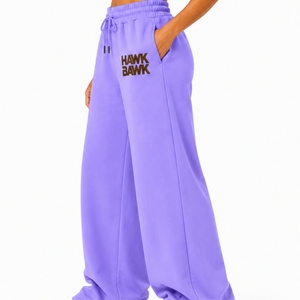 Pantalones deportivos de pierna ancha color lavanda para mujer, pantalones de algodón con forro polar, informales, holgados, con cordón, opciones de moda cómodas para el estilo de vida - Product Image 3