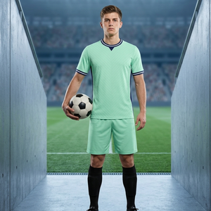 Custom logo OEM Mint Green Soccer Uniform Set with Navy and White Trim Sublimated Football Kits - Product Image 4