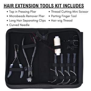 Kit d'outils pour extensions capillaires : Ciseaux de coupe, pinces, pince à extensions sans dommage, dissolvant de perles, aiguilles courbées, kit de styliste - Product Image 2