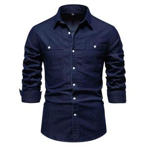 Nueva Camisa de Mezclilla para Hombre, Corte Slim Fit, Manga Larga, Color Sólido, Cuello Clásico, Estilo Casual, Lavado Regular, 100% Algodón Tejido - Product Image 4