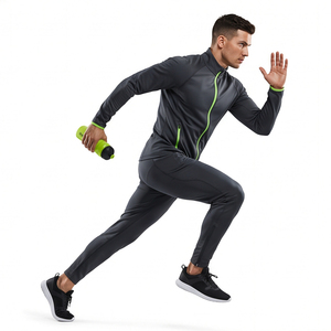 Survêtement de sport unisexe personnalisé avec logo de marque, imprimé 2-en-1, séchage rapide, léger, en polyester et élasthanne, pour entraînement en salle de sport - Product Image 3