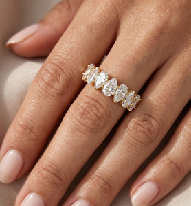 Bague demi-éternité en or rose massif 10K 14K 18K avec diamant taille poire, bague de mode pour femme, diamant naturel de laboratoire certifié IGI pour fiançailles - Product Image 6