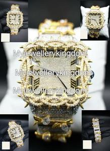 Montre-bracelet tendance en acier inoxydable et moissanite avec boîtier carré, entièrement sertie de pierres, résistante à l'eau 10 bars, accessoire de mode - Product Image 3