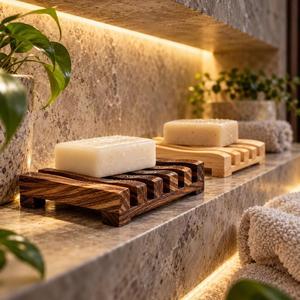 HASAN CRAFT HC-0001 Porte-savon en bois rectangulaire, minimaliste, moderne, pour salle de bain, écologique, avec drain, en matériau naturel - Product Image 4