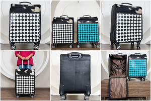Premium Cowhide Checkered Leather Rolling Suitcases Custom Handmade Multi-Functional Travel <b>Trolley</b> Bag with Spinner Wheels - Product Image 3