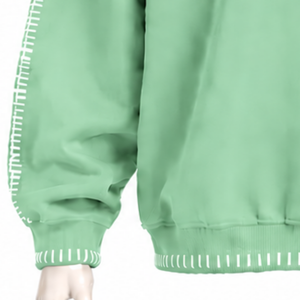 Mens <b>Mint</b> <b>Green</b> Stitched Border Distressed Crewneck Sweatshirt Oversized Long Sleeve Pullover Casual Streetwear Fashion <b>Top</b> - Product Image 5