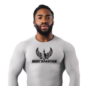 T-shirt de compression à manches longues gris clair pour homme, extensible, performant, pour l'entraînement sportif, la course à pied et les activités sportives - Product Image 2