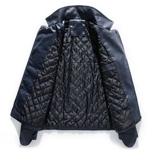 <b>Men's</b> Autumn Plus Size Customized Eco-Friendly Woven <b>Leather</b> <b>Jacket</b> Stand Front Zipper Closure High Quality Quick Dry Breathable - Product Image 5