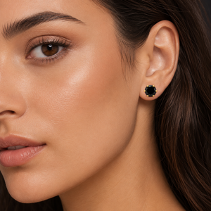 18K Solid Gold Round Cut <b>Black</b> Onyx <b>Stud</b> <b>Earrings</b> Minimalist High Polish Women Daily Wear Party Wedding Gift Jewelry - Product Image 1