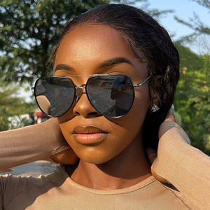 2025 New Sunglasses for Men Vintage Alloy Pilot Brand Gradient <b>Sun</b> Glasses Female Metal Oval <b>Shades</b> Black Brown - Product Image 2